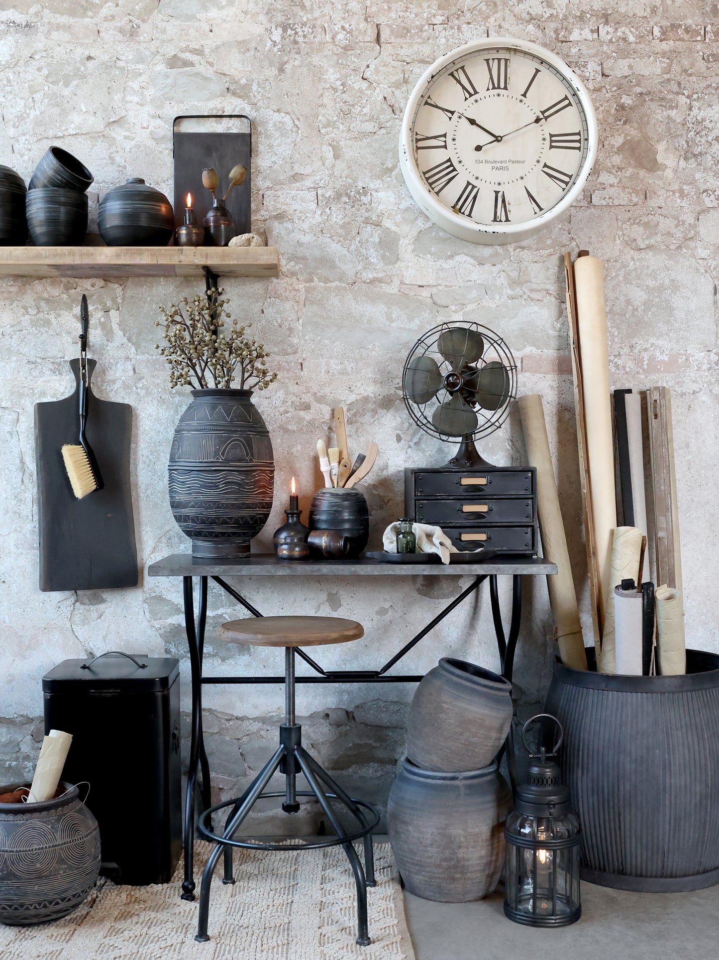 Kehrblech mit Handfeger von Chic Antique