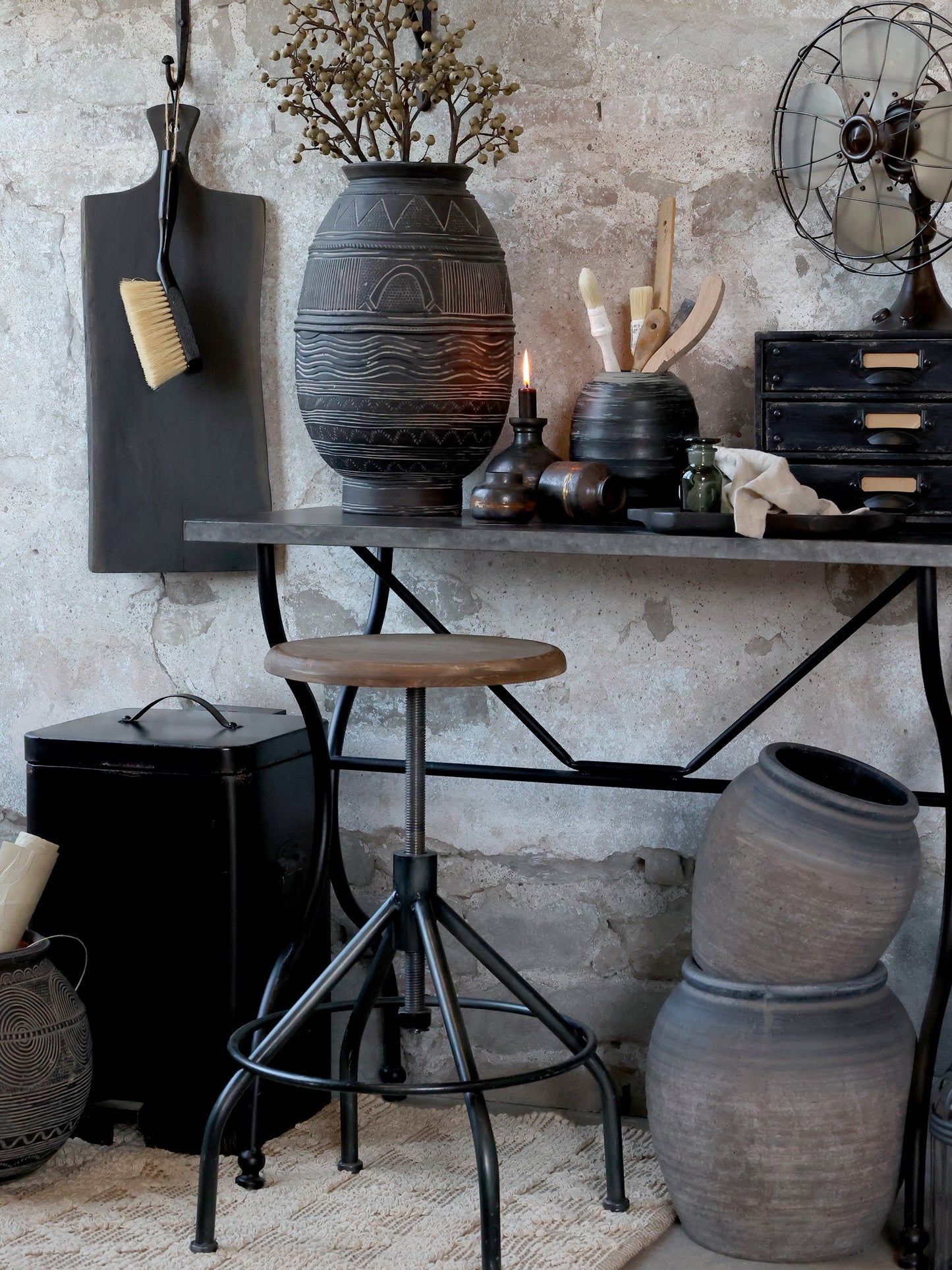 Kehrblech mit Handfeger von Chic Antique
